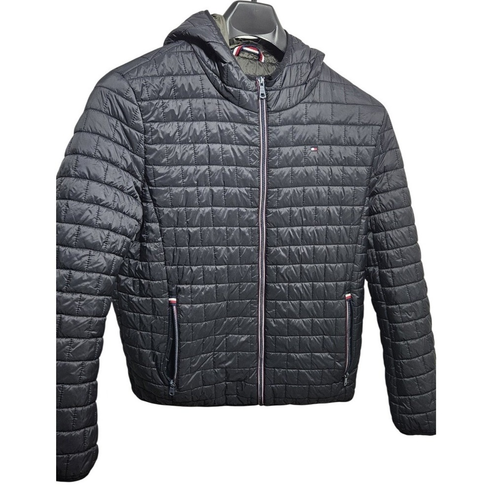 Tommy Hilfiger Women's Quilted Puffer‎ Hooded Jacket Black Full Zip